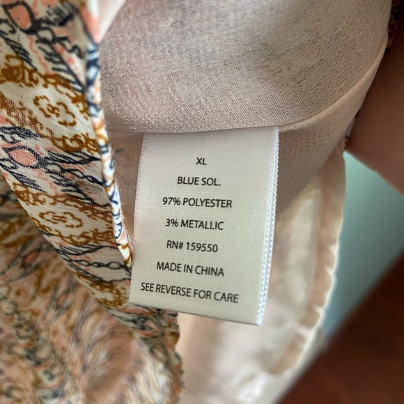 Blue Sol Womens Sleeveless Print Ruffle Top Blouse Neutrals Sz XL - Picture 5 of 9